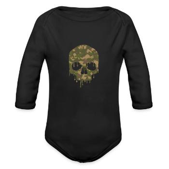 Vintage Hunting Camo Skull Design - Classic Camo - Organic Long Sleeve Baby Bodysuit - black - Front