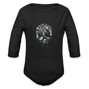 Silver Camo Skull Design - Winter Camouflage - Organic Long Sleeve Baby Bodysuit - black - Front