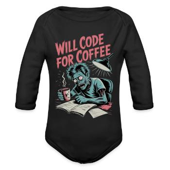 Code Zombie Craves Coffee - Organic Long Sleeve Baby Bodysuit - black - Front
