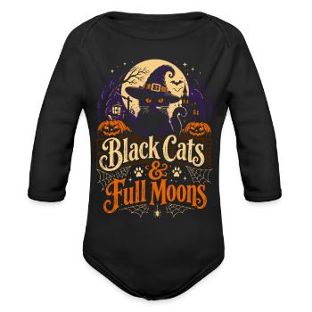 Black Cats & Full Moons Tshirt - Organic Long Sleeve Baby Bodysuit - black - Front