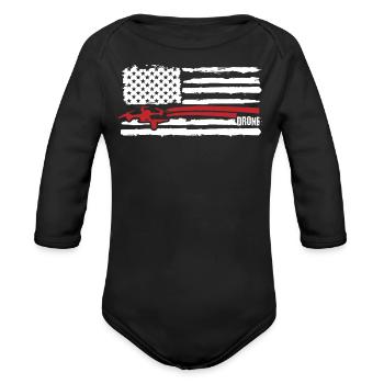 Drone Flying , Drones, US FLAG Drone - Organic Long Sleeve Baby Bodysuit - black - Front