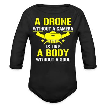 Drone Flying, drones, aerial drone, model flight - Organic Long Sleeve Baby Bodysuit - black - Front