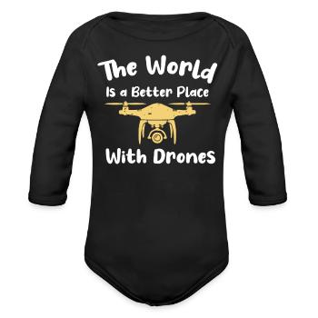 Drone Flying, drones, aerial drone, model flight - Organic Long Sleeve Baby Bodysuit - black - Front