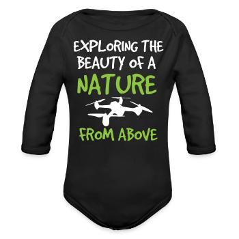 Drone Flying, drones, aerial drone, model flight - Organic Long Sleeve Baby Bodysuit - black - Front