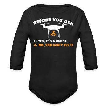 Drone Flying, drones, aerial drone, model flight - Organic Long Sleeve Baby Bodysuit - black - Front