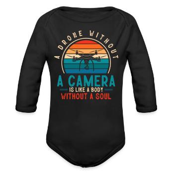 Drone Flying, aerial drone, multicopter, drones - Organic Long Sleeve Baby Bodysuit - black - Front