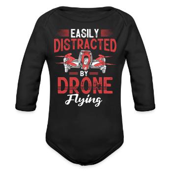 Drone Flying, aerial drone, multicopter, drones - Organic Long Sleeve Baby Bodysuit - black - Front