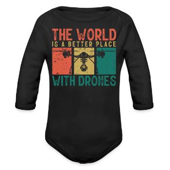 Drone Flying, aerial drone, multicopter, drones - Organic Long Sleeve Baby Bodysuit - black - Front