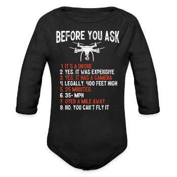 Drone Flying, aerial drone, multicopter, drones - Organic Long Sleeve Baby Bodysuit - black - Front