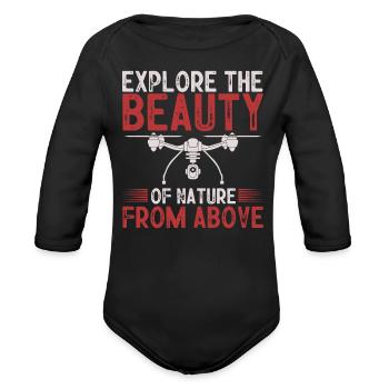 Drone Flying, aerial drone, multicopter, drones - Organic Long Sleeve Baby Bodysuit - black - Front