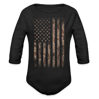 Flag USA, Camo Desert - Organic Long Sleeve Baby Bodysuit - black - Front