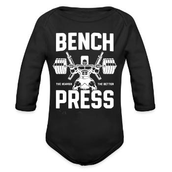 Bench Press: The Heavier the Better - Organic Long Sleeve Baby Bodysuit - black - Front