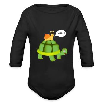Mignon, escargot, équitation, sur, tortue, hurler, whee, animaux - Cache-couche à manches longues bio - noir - Devant
