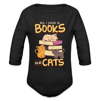 Tout ce dont j'ai besoin, ce sont des livres et des chats - Cache-couche à manches longues bio - noir - Devant