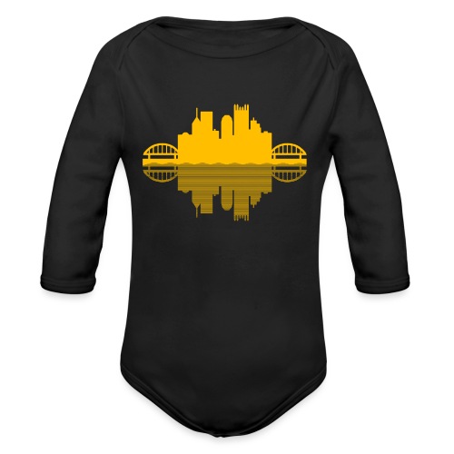 Pittsburgh Skyline Reflection (Gold) - Organic Long Sleeve Baby Bodysuit