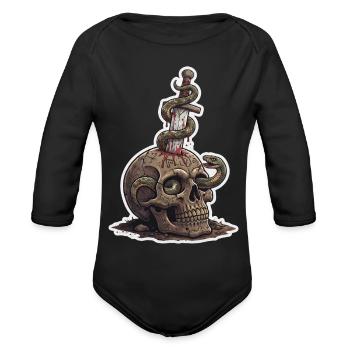 Dagger and Snake Skull Gothic Dark Fantasy Art - Organic Long Sleeve Baby Bodysuit - black - Front
