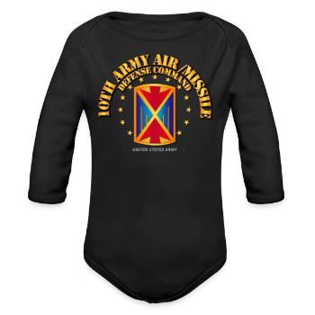 Army SSI 10th Army Air and Missile Defense Command - Organic Long Sleeve Baby Bodysuit - black - Front