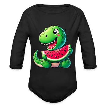 Dino T-Rex Watermelon Fruity Funny - Organic Long Sleeve Baby Bodysuit - black - Front