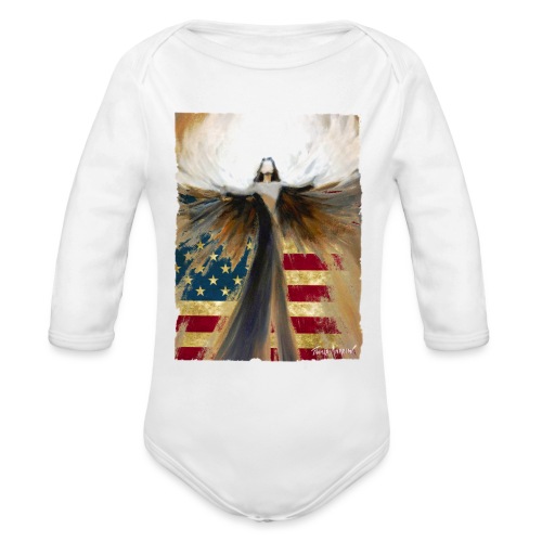 God bless America Angel_Strong color_white type - Organic Long Sleeve Baby Bodysuit