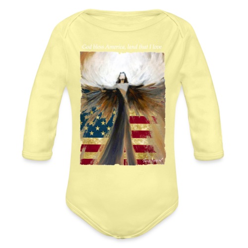 God bless America Angel_Strong color_white type - Organic Long Sleeve Baby Bodysuit