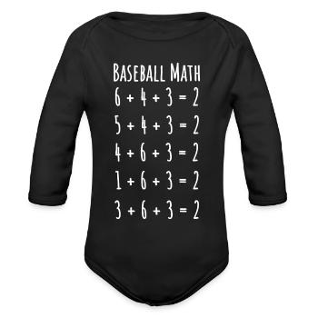 Baseball Math Equations Tee - Organic Long Sleeve Baby Bodysuit - black - Front