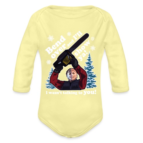 Bend Over and I'll Show You - Funny Christmas - Organic Long Sleeve Baby Bodysuit