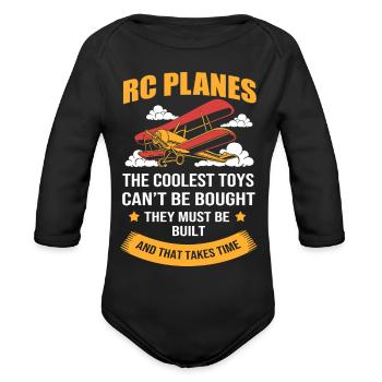 RC Plane Remote Control Airplane - Organic Long Sleeve Baby Bodysuit - black - Front