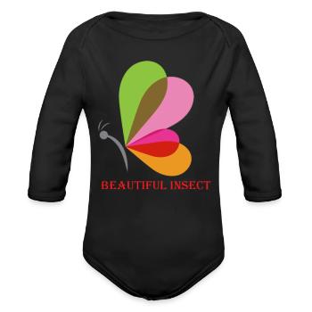 insect design - Organic Long Sleeve Baby Bodysuit - black - Front