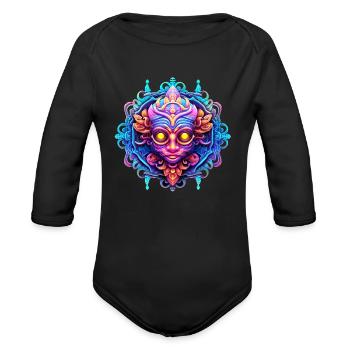 Ancient Face - Organic Long Sleeve Baby Bodysuit - black - Front