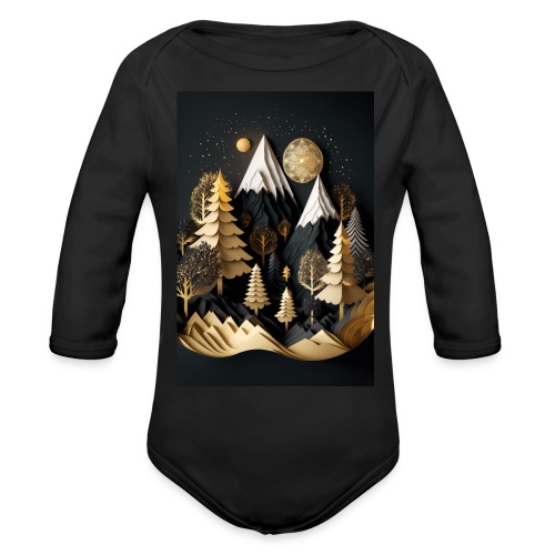 Gold and Black Wonderland - Whimsical Wintertime - Organic Long Sleeve Baby Bodysuit