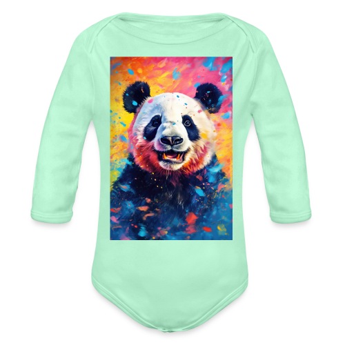 Paint Splatter Panda Bear - Organic Long Sleeve Baby Bodysuit