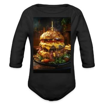 Epic Bacon Cheese Burger Stack - Organic Long Sleeve Baby Bodysuit - black - Front