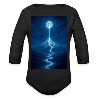 Moonlight River from the Sky - Organic Long Sleeve Baby Bodysuit - black - Front