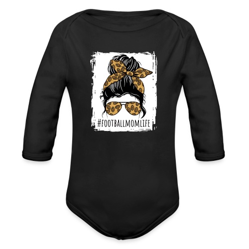 Bleached Football Mama Life Messy Bun Leopard Mom - Organic Long Sleeve Baby Bodysuit