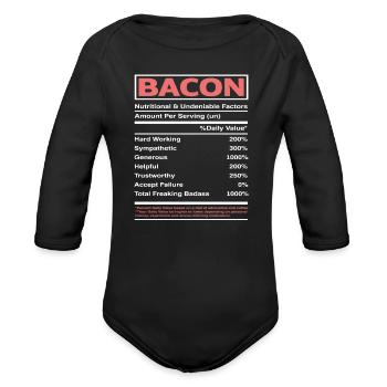 Bacon Bacon Nutritional Values - Organic Long Sleeve Baby Bodysuit - black - Front
