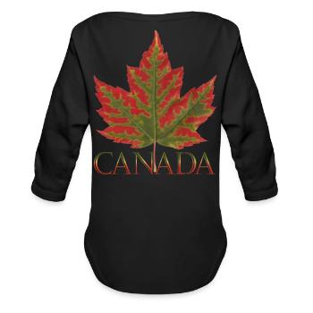 Canada Maple Leaf Souvenirs - Organic Long Sleeve Baby Bodysuit - black - Back