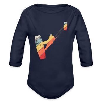 Kite Boarding Kiteboarder Retro Vintage - Organic Long Sleeve Baby Bodysuit - dark navy - Front