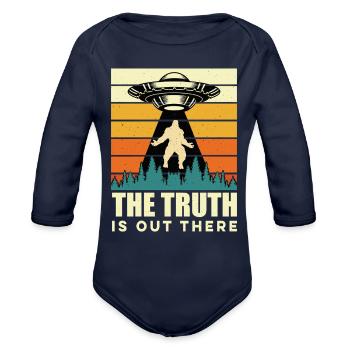 UFO-Bigfoot Yeti Sasquatch - Organic Long Sleeve Baby Bodysuit - dark navy - Front