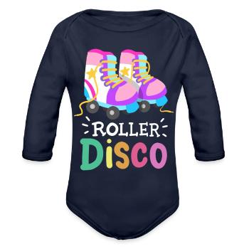Roller Skating Roller Disco travel - Organic Long Sleeve Baby Bodysuit - dark navy - Front