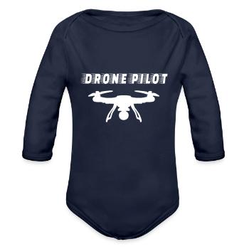 DRONE: Drone Pilot - Organic Long Sleeve Baby Bodysuit - dark navy - Front