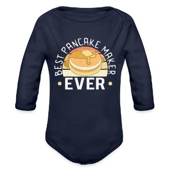 Pancake Maker Pancake Lover Funny Waffle - Organic Long Sleeve Baby Bodysuit - dark navy - Front