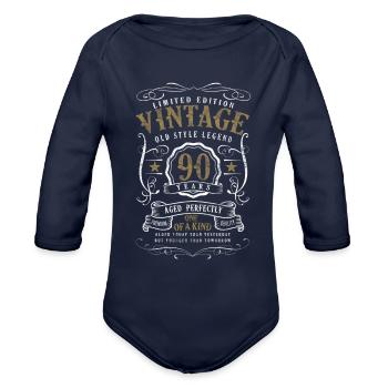 90 birthday gift vintage 90 years old - Organic Long Sleeve Baby Bodysuit - dark navy - Front