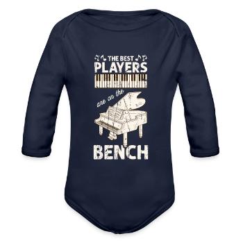The best players are on the bench - piano - Organic Long Sleeve Baby Bodysuit - dark navy - Front