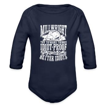 The universe is made of protons neutrons - Organic Long Sleeve Baby Bodysuit - dark navy - Front