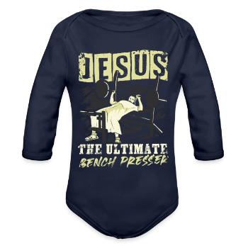 J.e.s.u.s The Ultimate Bench Presser - Organic Long Sleeve Baby Bodysuit - dark navy - Front