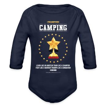 Camping trending - Organic Long Sleeve Baby Bodysuit - dark navy - Front