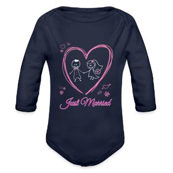 Just Married Newlyweds - Organic Long Sleeve Baby Bodysuit - dark navy - Front