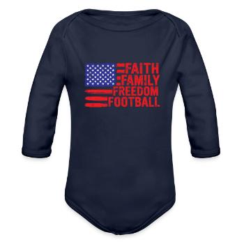 Faith Family Freedom Football - Values - Organic Long Sleeve Baby Bodysuit - dark navy - Front