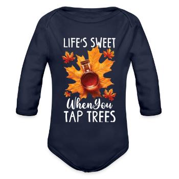 Maple Syrup Canada Tradition and Tapping - Organic Long Sleeve Baby Bodysuit - dark navy - Front