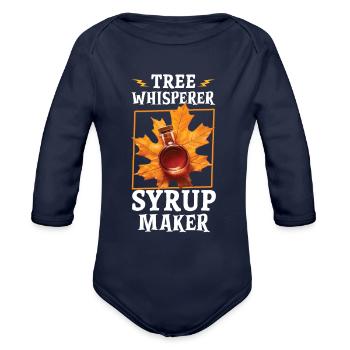Maple Syrup Canada Tradition and Tapping - Organic Long Sleeve Baby Bodysuit - dark navy - Front